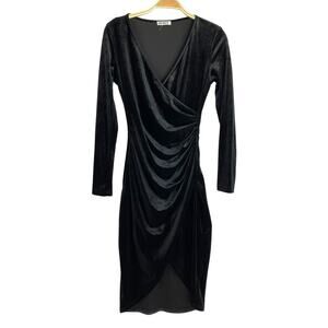 HUHOT Ruched Velvet Dress Women S Black Witchy Whimsigoth Long‎ Sleeve NWOT